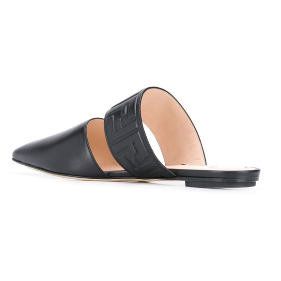 Fendi Motif FF Logo Black Leather Pointed Toe Ballerina Ballet Mule Flat 36.5 - Picture 9 of 12